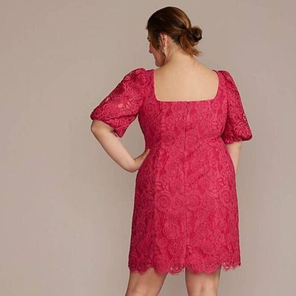 NWT DB Studio Plus Size 18 Puff Short Sleeve Lace Sheath Dress in Fuchsia - Picture 2 of 4